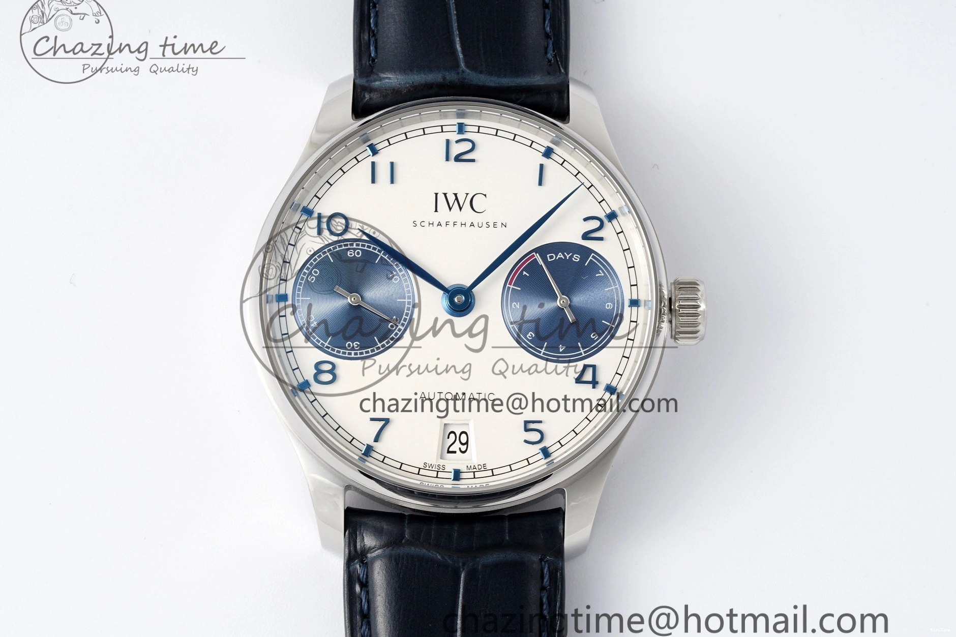 MIROTIME 0316 ZeroBulk Portuguese Real PR IW500715 SS AZF 1:1 Best Edition White Blue Dial on Blue Leather Strap A 7034